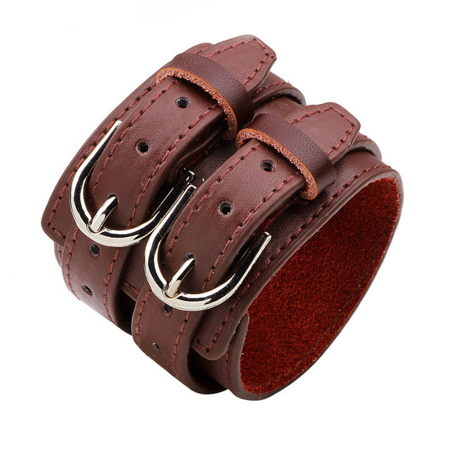 Two Strap Heavy Metal Leather Bracelet - Heavy Metal Jewelry Clothing 
