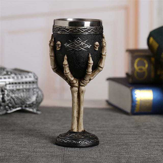 Metal Punk Gothic Tribal Skeleton Claws Grasping Chalice Drinking Mug Stainless Steel - Heavy Metal Jewelry Clothing 
