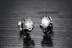 Metal Skull Fist Cubic Zirconia Crystal Earrings - Heavy Metal Jewelry Clothing 