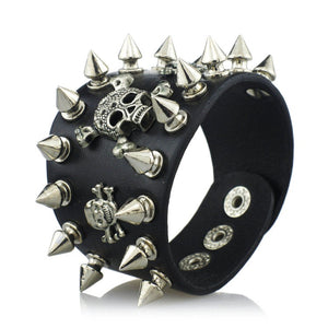 Metal Punk Skull Spike Bracelet Stainless Steel - Heavy Metal Jewelry Clothing 