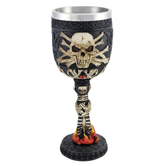 Metal Red Flames Skull Chalice Drinking Mug Stainless Steel - Heavy Metal Jewelry Clothing 