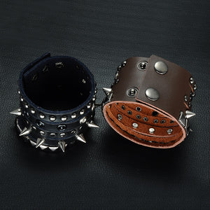Metal Studs, Spikes and Pyramid Studs Leather Bracelet - Heavy Metal Jewelry Clothing 