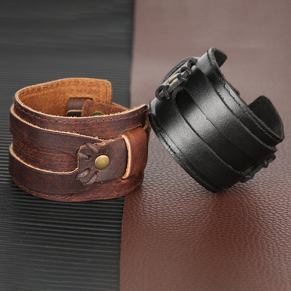 Brushed Patina Leather Split Strap Bracelet