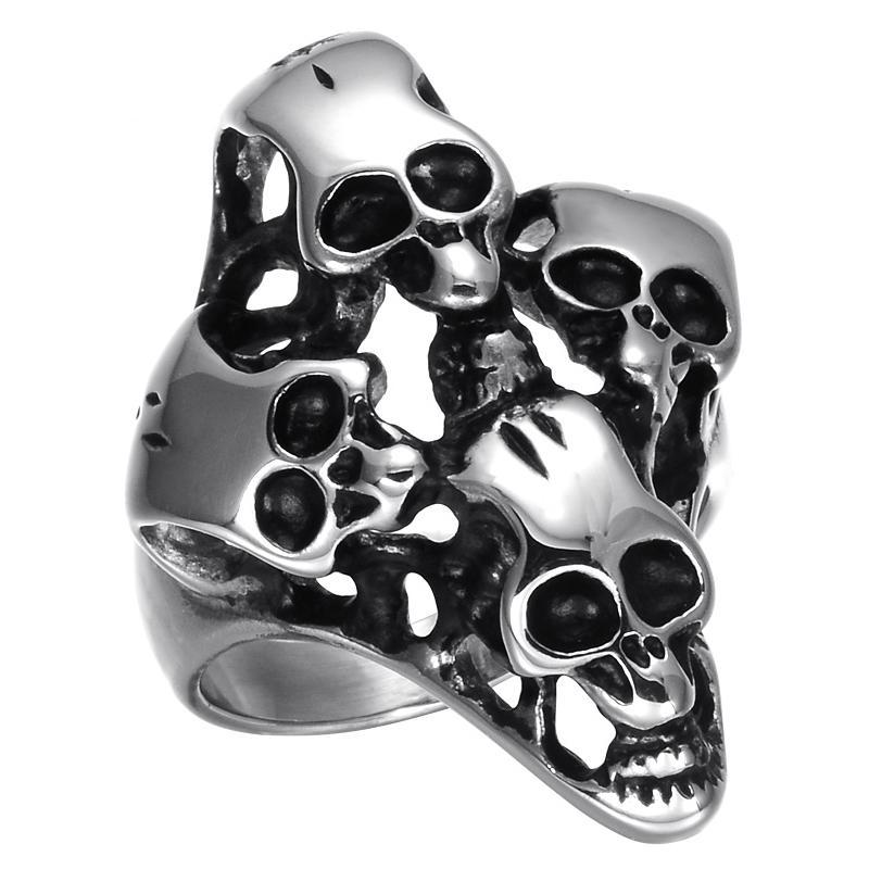 Metal Four Ghost Skull Head Titanium Steel Ring - Heavy Metal Jewelry Clothing 
