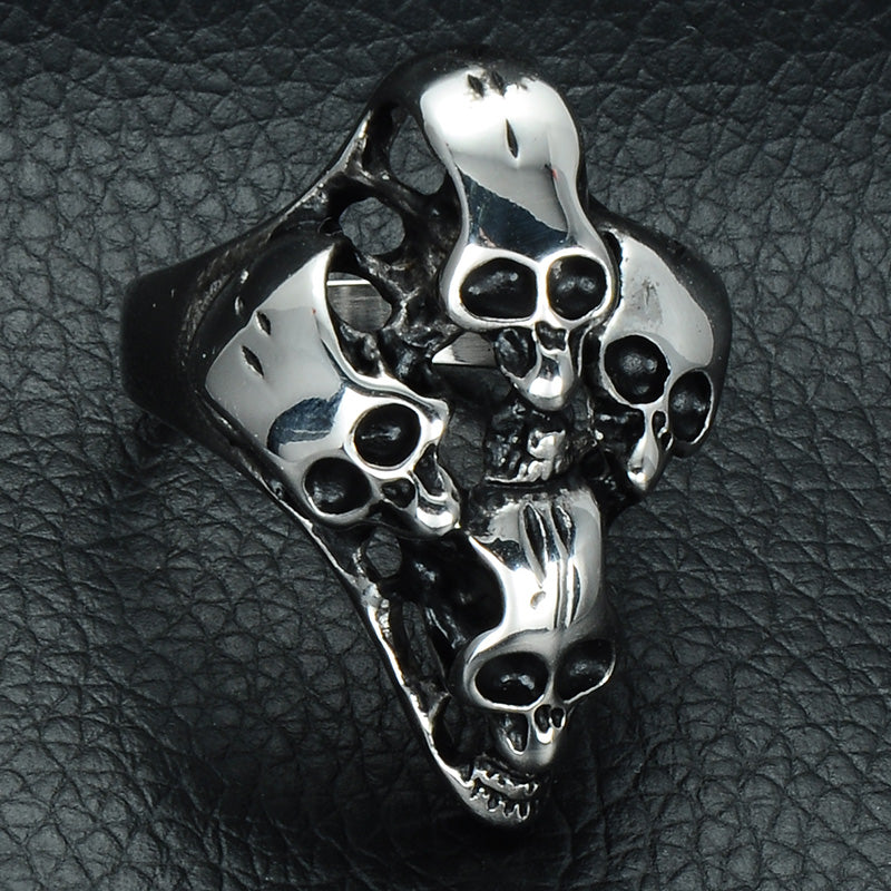 Metal Four Ghost Skull Head Titanium Steel Ring – Heavy Metal Armor