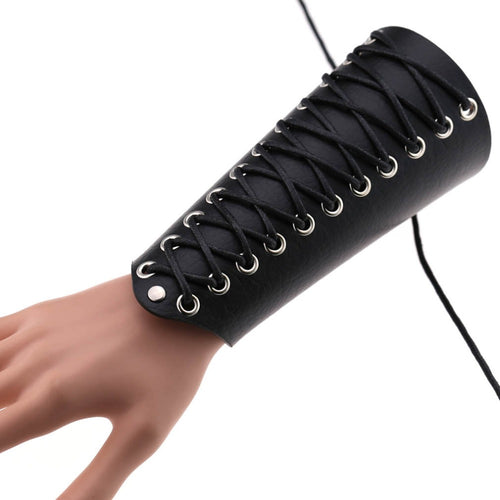 Massive Laced up Leather Gauntlet Heavy Metal Bracelet - Heavy Metal Jewelry Clothing 