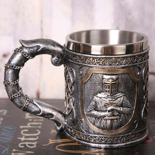Metal Medieval Knight in Armor with Sword Tankard Drinking Mug - Heavy Metal Jewelry Clothing 