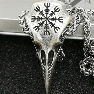 Metal Viking Helm of Awe Raven skull Pendant Necklace - Heavy Metal Jewelry Clothing 