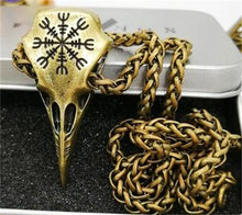 Metal Viking Helm of Awe Raven skull Pendant Necklace - Heavy Metal Jewelry Clothing 