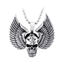 Metal Winged Skull Pendant Necklace Stainless Steel - Heavy Metal Jewelry Clothing 