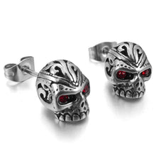 Metal Red Eyes Skull Cubic Zirconia Crystal Earrings - Heavy Metal Jewelry Clothing 