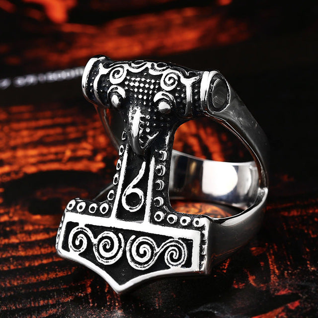Metal Epic Thor's Hammer Mjolnir Ring Stainless Steel - Heavy Metal Jewelry Clothing 