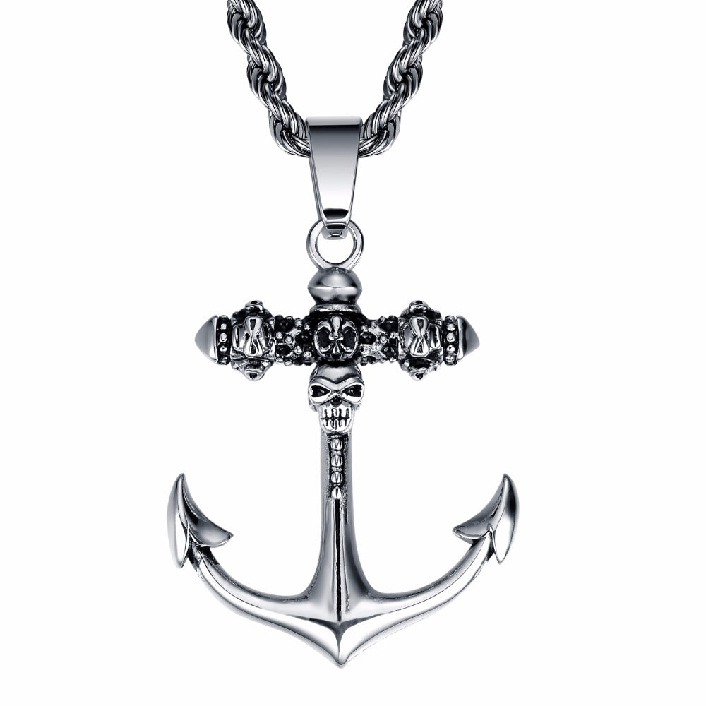 Pirate Metal Anchor Hook Skull Pendant Stainless Steel - Heavy Metal Jewelry Clothing 