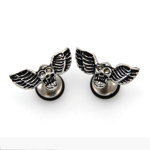 Metal Skull Bat Wings Studs Earrings Stainless Steel - Heavy Metal Jewelry Clothing 