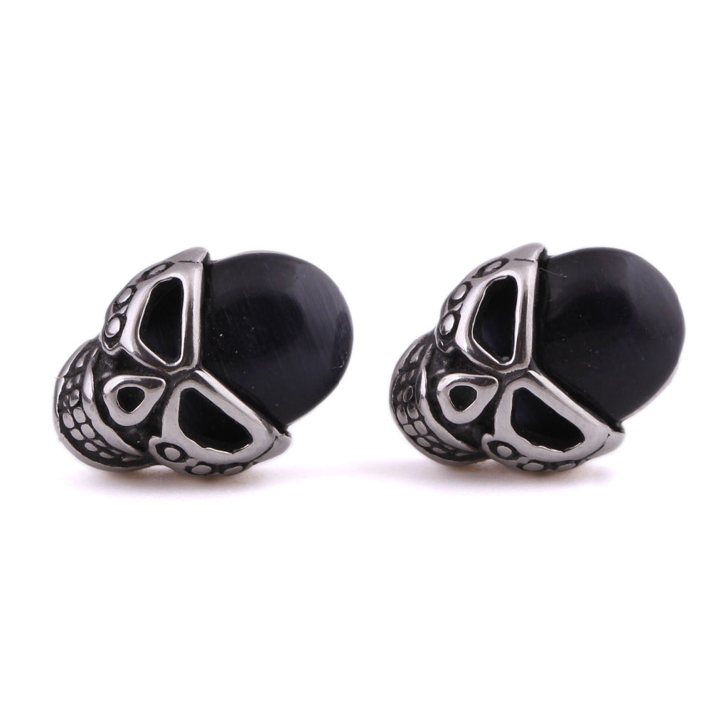 Metal Opal Stone Skull Stud Earrings Stainless Steel - Heavy Metal Jewelry Clothing 