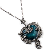 Metal Blue Azul Heart Skull Steampunk Necklace - Heavy Metal Jewelry Clothing 
